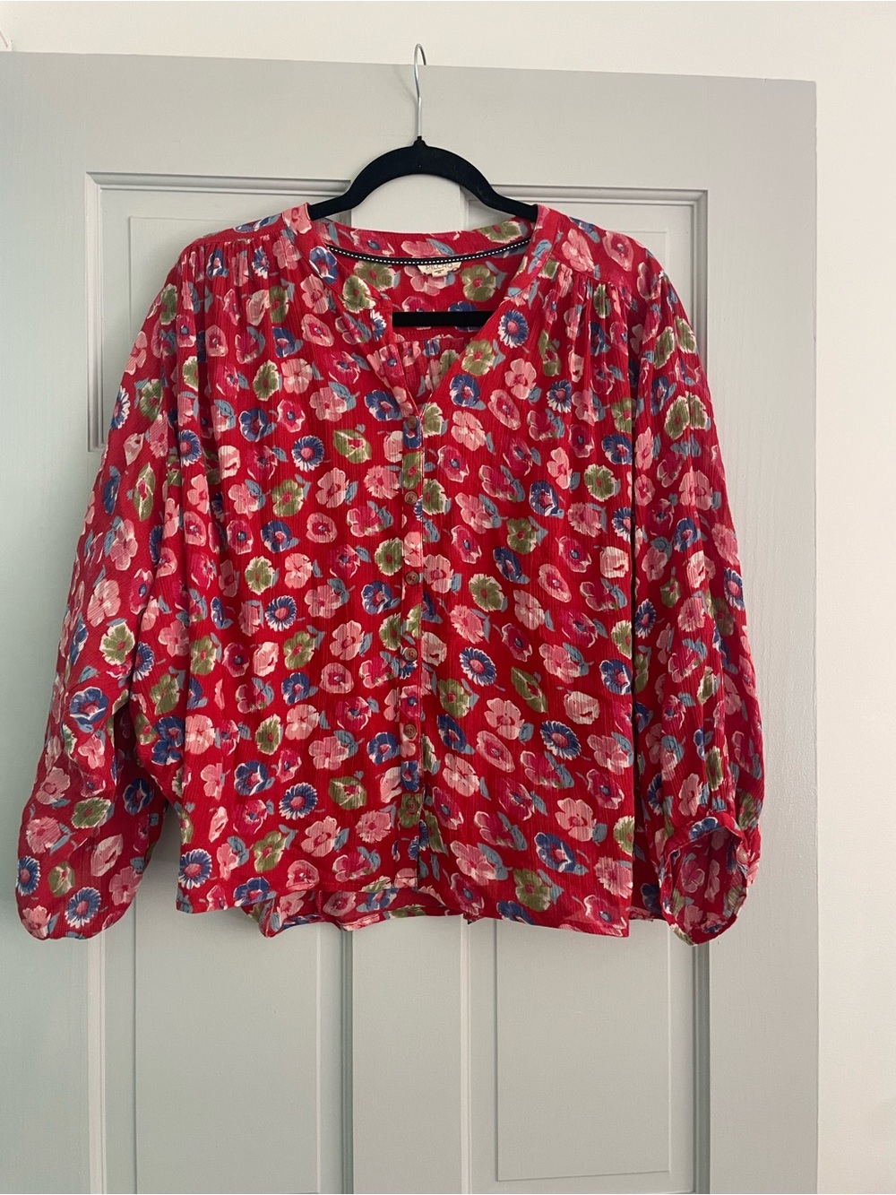 Women’s Anthropologie Red Floral Button-Front Top